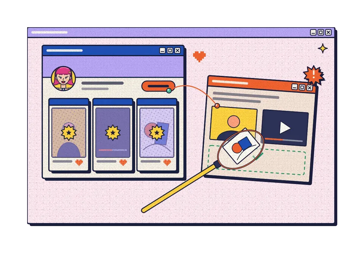A creator's subscription page with locked posts, and a leak site showing copies, one scooped out with a pool net.